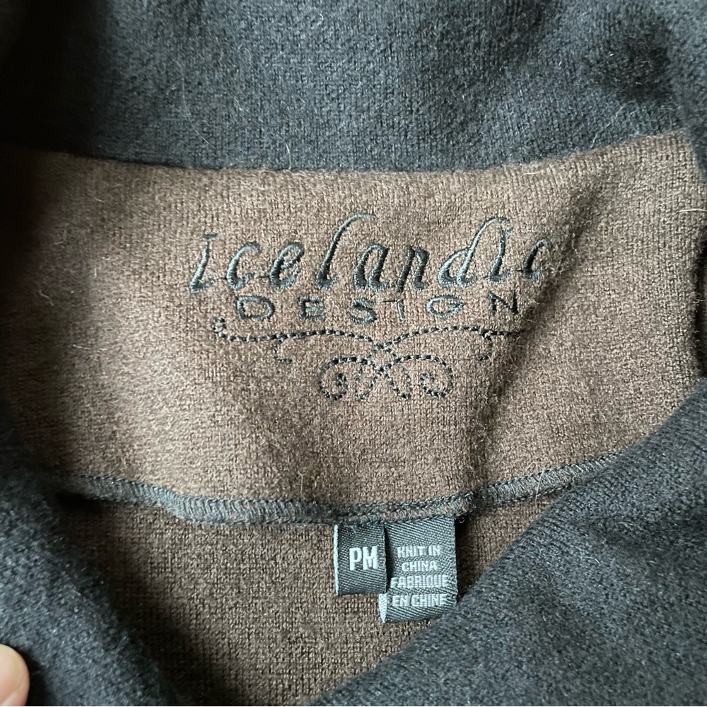 Icelandic Design Black & Brown Wool Coat with Metal Buttons Stand Collar Detail - Picture 10 of 15